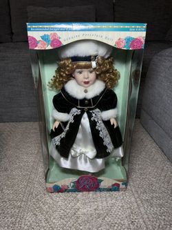 Victorian Style Porcelain Doll in Original Box – Elegant Dress