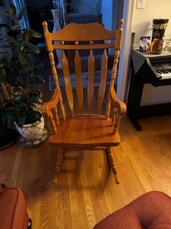 Wooden Rocking Chair with Carved Back