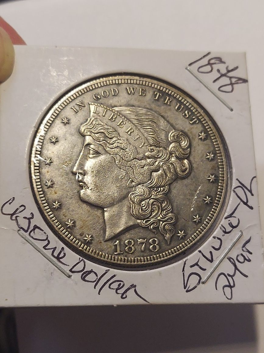 1X1 REMAKE US SOUVENIRS COIN (1878) MORGAN SILVER PLATED 26.7 GRAMS.