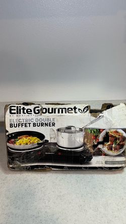 Elite Gourmet Double Cast Iron Burner, 1500W Hot Plate, Adjustable Temp Power Lights, Easy-Clean Surface, Black