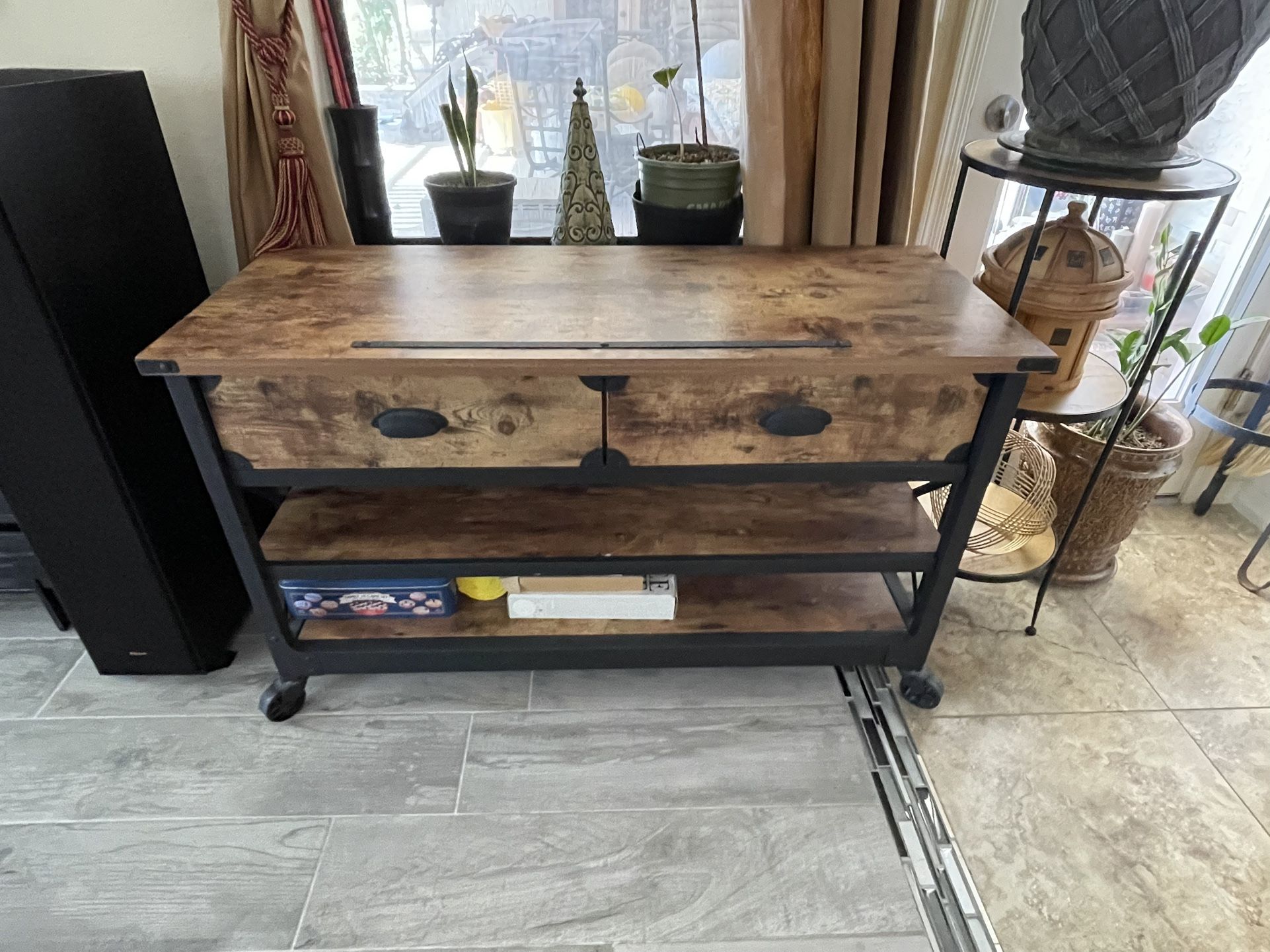 Wooden Roller Cart/Entertainment Center