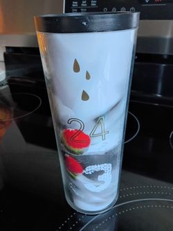 STARBUCKS 2012 CHRISTMAS TUMBLER COFFEE MUG W/O LID. BERRIES & NUMBERS.