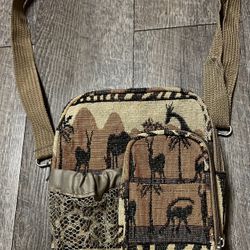 Vintage Safari Tapestry Crossbody Satchel Bag