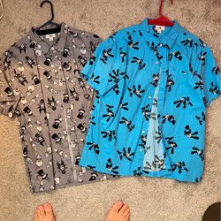 Disney Button-Up Shirts Lot – Mickey, Villains, Oswald – Size Large