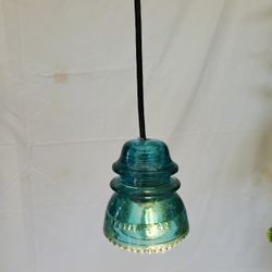 Matched pair Glass Electric Insulator Pendant Light / Blue Green Sold as a pair P3