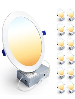 (Brand New in Box) 
Ensenior 12 Pack 8 Inch LED Recessed Ceiling Light, Dimmable, 2700K-5000K 5CCT, 1600LM 18W 120V, High Brightness Canless Wafer Dow