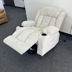 Sofa Recliner And Lift Chair Couch - White Beige Fabric 