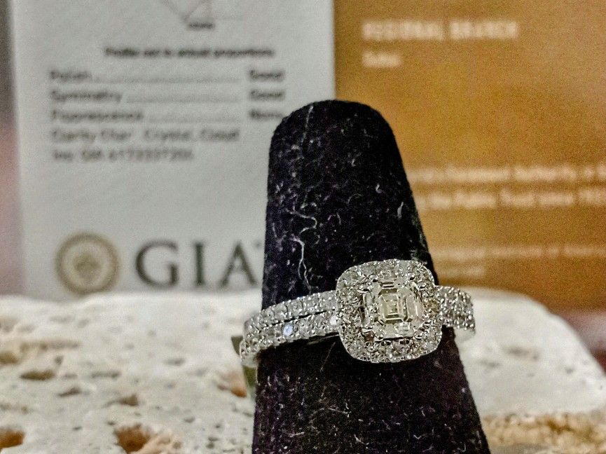 14k White Gold GIA CERTIFIED Fancy Cushion Cut Diamond Wedding Set.