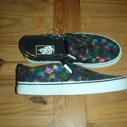 Brand New - Vans Slip-On Shoes - Black & Multi Neon Womens Size 8