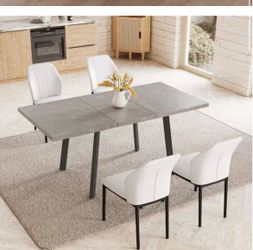 5-Piece Set of 4 White Chairs and Rangtangle Dining Table, Dining Table Set, Dining Room Set with 4 Chairs