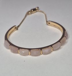 Natural Pink Cherry Blossom Rock Bracelet with Gold Toned Band Adjustable Chain