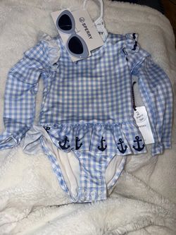 Girls Sperry longsleeve swimsuit and matching sunglasses 24m NWT