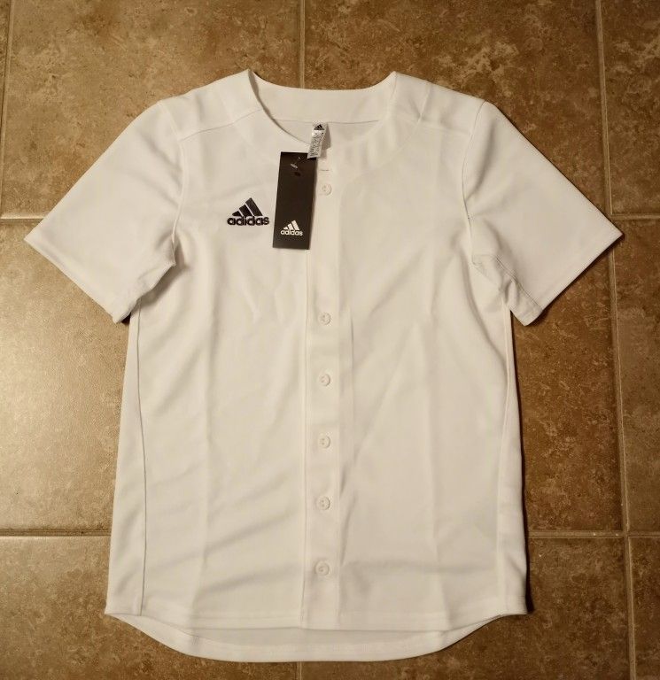 Adidas Full Button Plain Baseball Jersey Youth M
