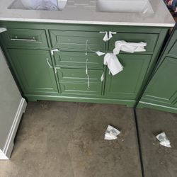 JEAREY 48-in Bathroom Vanity 48-in Green Double Sink Bathroom Vanity with White Quartz Top (Fully Assembled)
