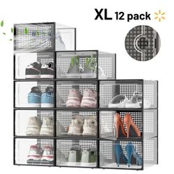 12 Pack Clear Plastic Stackable Shoe Boxes with Lids AZULLIA– Sneaker Storage Containers, Shoe Organizer for Closet & Entryway, Durable Transparent Bi