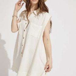By Together New Oversized Women Crinkle Cotton Gauze Oversized Tunic Dress