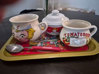 Vintage Campbell’s Soup Collectible Set – Mugs, Lidded Dish, Tray & Spoon