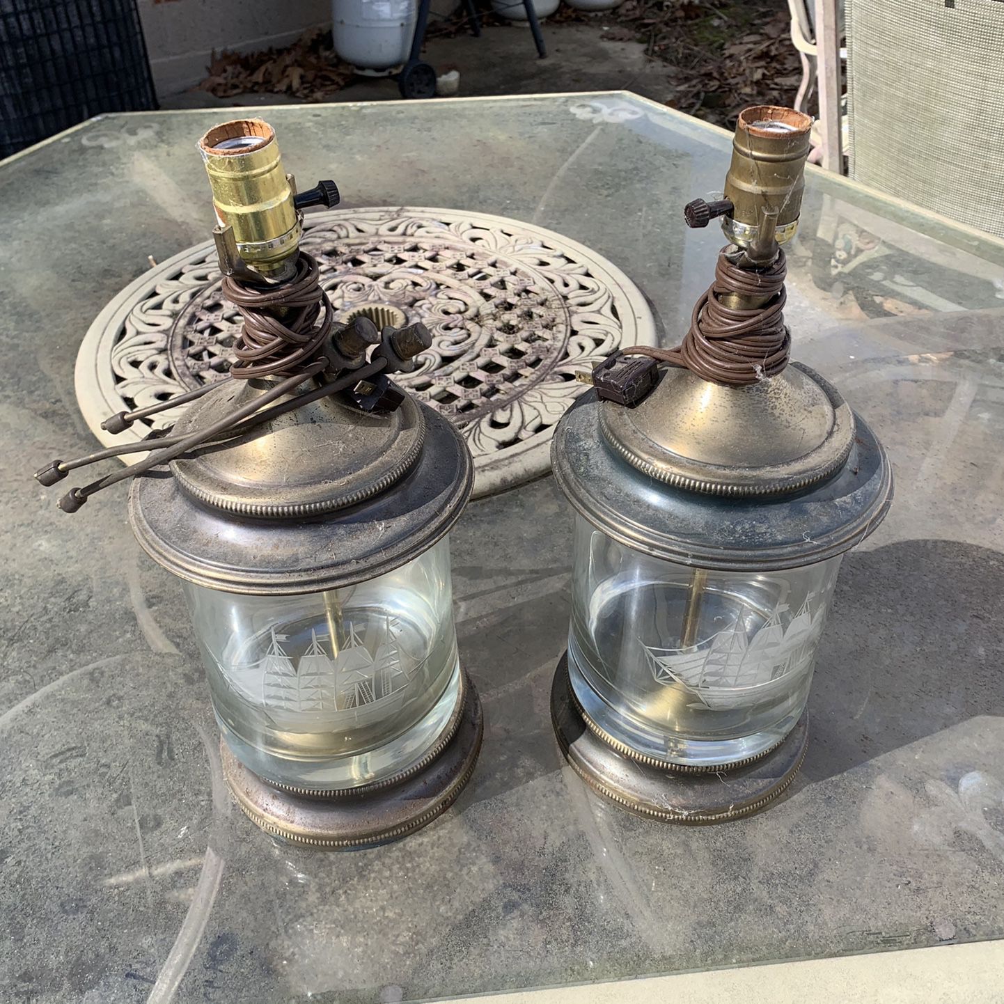 Vintage Glass And Brass Lamps
