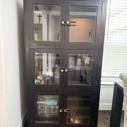 Liquor/Bar Cabinet with Shelves and Mini Fridge 