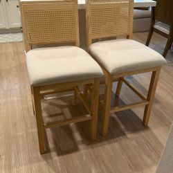Rattan Bar Stools, Set Of 2