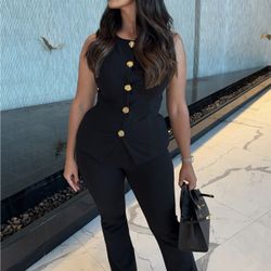 Fashion Nova Button Up Black Vest 