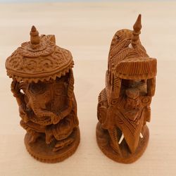 2 Vintage Hand Crafted Wood Elephants Figurines Statue 3.5”