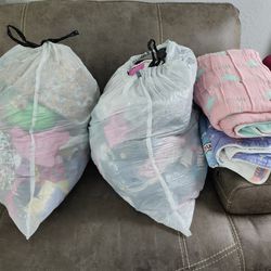 Two Bags Of Toddler Clothes And Bbay Blankets 