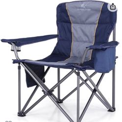 ALPHA CAMP Oversized Camping Folding Chair Heavy Duty with Cooler Bag Support 450 LBS Steel Frame Collapsible Padded Arm Quad Lumbar Back Chair Portab