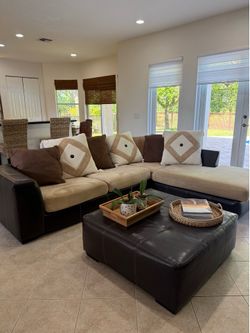Family Room Furniture Set – Sofa, Ottoman & Round Accent Chair