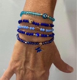 New beautiful 5 piece blues greens evil eye protector protection bracelet