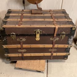Antique Flat Topped Steamer Trunk