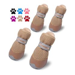 QUMY 4PCS Dog Shoes for Small Dogs, Hot Pavement Summer Puppy Dog Boots & Paw Protectors with Soft Anti-Slip Rubber Sole, Mesh Breathable Dog Booties 