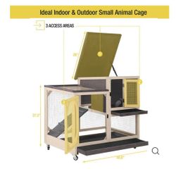 🥨Aivituvin-XZ7001  Large Indoor Rabbit Hutch with Pull out Tray(No Wire Mesh on the Tray) - Brown