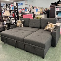 🚚Flash Deal🚚Brand New Pull-Out Bed Sectional With Storage Chaise And Cup Holders $599, Finance Available, Delivery Available 