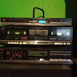 Vintage Speakers With Amplifier Cassette Player And Radio