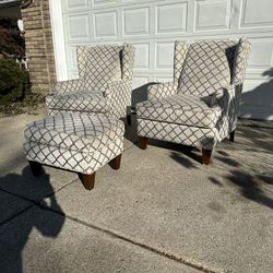 Set Of Wingback Chairs With Ottoman