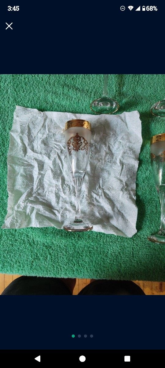 Vintage 24k Gold Plated 6pk Champagne Flutes