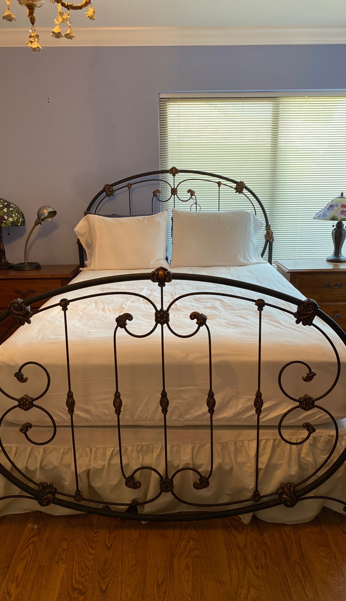 Wrought Iron queen bed and nightstands and chest. Items sold together or separately.