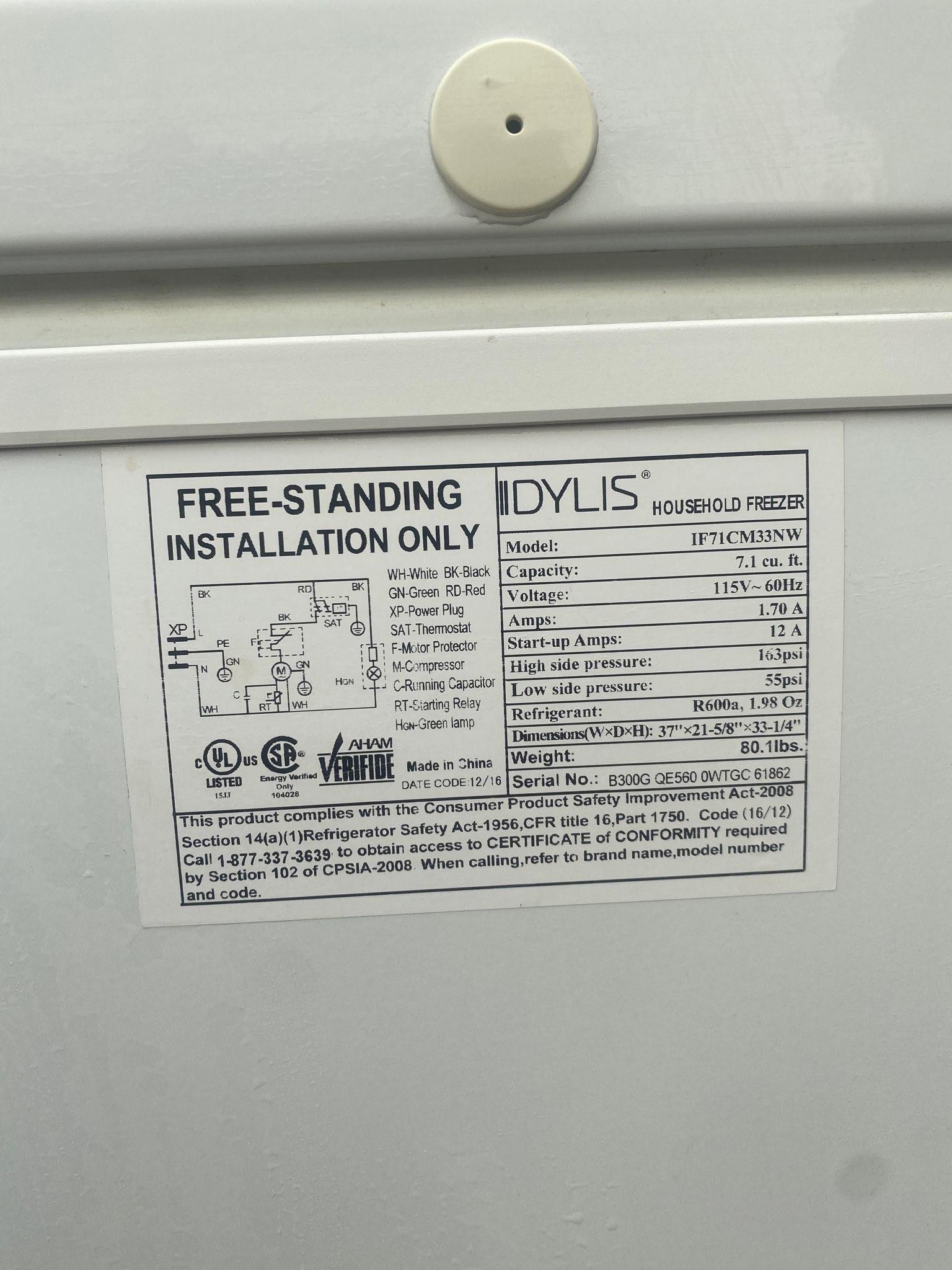 Idylis 7.0 cu. Ft chest freezer