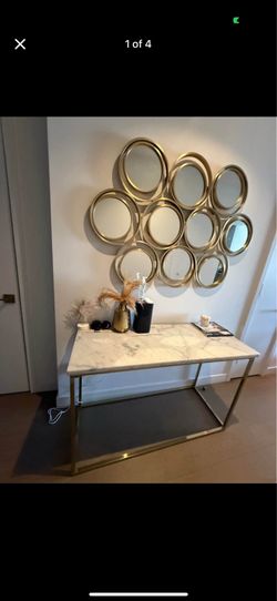 Marble top console table with gold frame