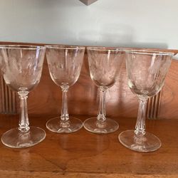 Set Of 4 Libby Rock Sharpe Crystal Garland Wine Glasses