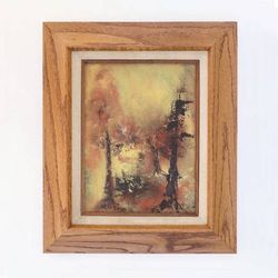 Vintage Mid Century Abstract Oil Painting on Canvas