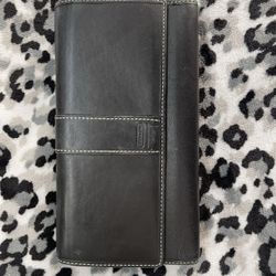 Vintage Coach Black Leather Trifold Checkbook Holder Card Wallet Y2K