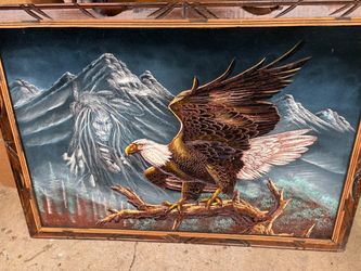 Mexican Black Velvet Oil Painting 39x28 Sanchez Bald Eagle