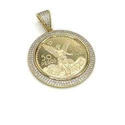 50 Pesos Moneda Mexican Centenario Custom Year" Pendant 14k Yellow Gold Plated