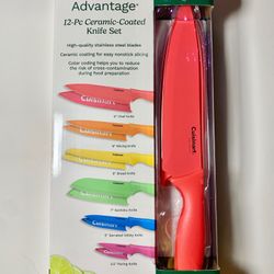 Cuisinart Advantage 12pc Ceramic-Coated Knife Set, Rainbow Knives w Blade Guards