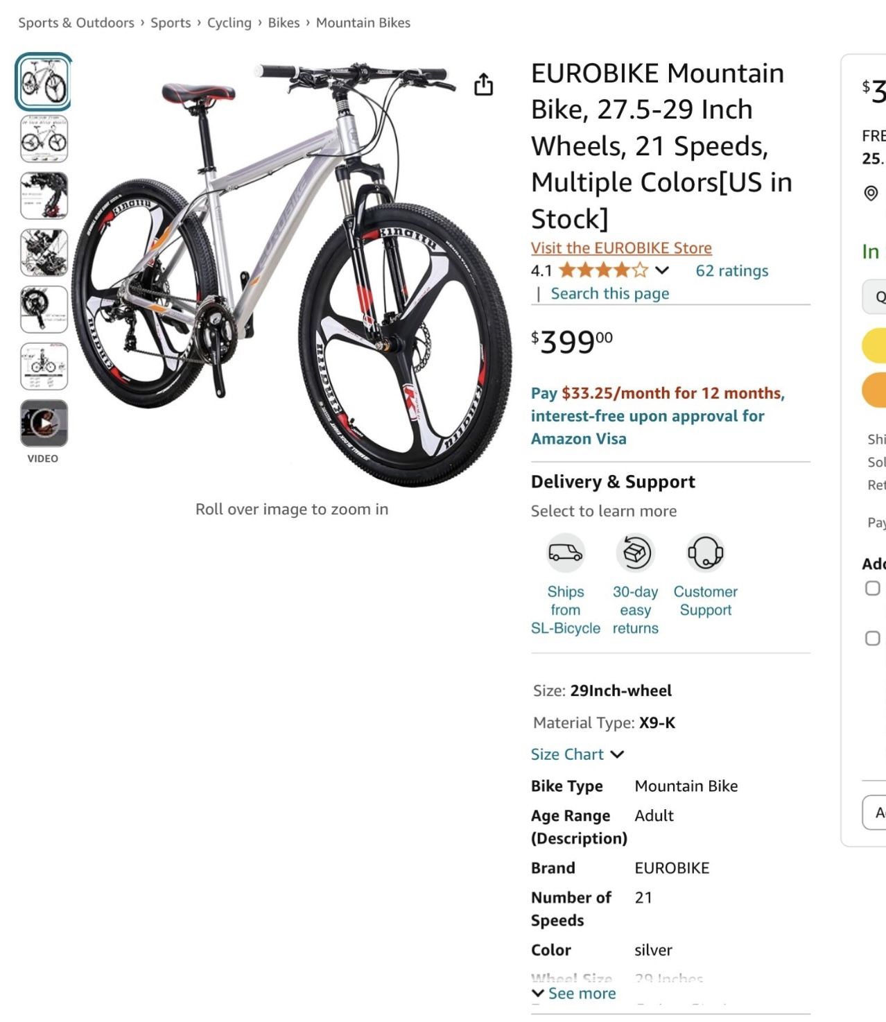 EUROBIKE Mountain Bike, 29 Inch Wheels, 21 Speeds