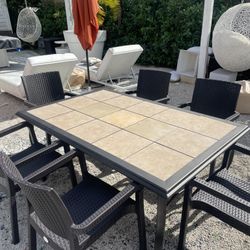 Outdoor Patio Aluminum Table With 6 Outdoor Patio Commercial Grade Stackable Chairs 