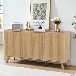 Fluted Sideboard Buffet Cabinet with Storage, Modern Storage Cabinet with 3 Doors, Wood Credenza Buffet Sideboards, Bar Cabinets Console Table for Kit