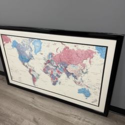 🌍 World Map Wall Art 61” x 36” Black Frame (NEEDS TO GO)